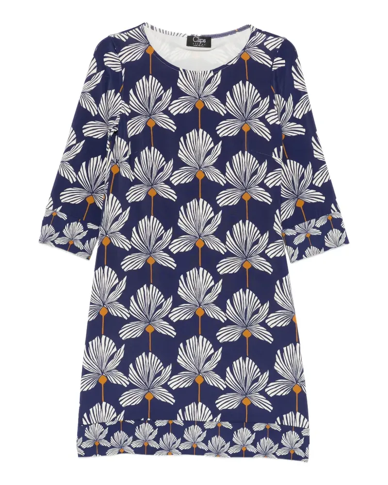 Clips floral-print three-quarter mini sleeve dress - Blau Blau