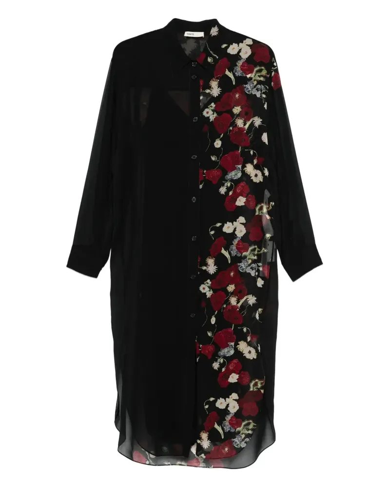 KHAITE floral-print midi shirt dress - Schwarz Schwarz