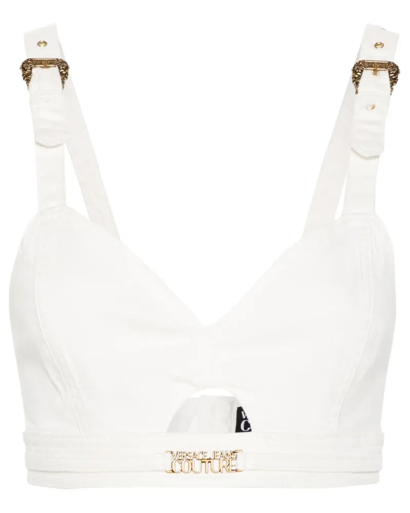 Versace Jeans Jeans-Bralet mit Logo-Schild - Weiß Weiß