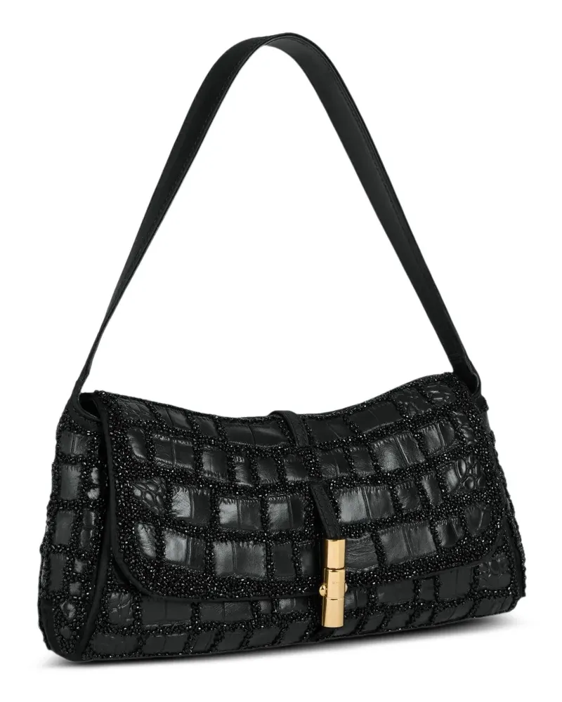 Balmain Metropolis Tasche mit Stickerei in Kroko-Optik - Schwarz Schwarz