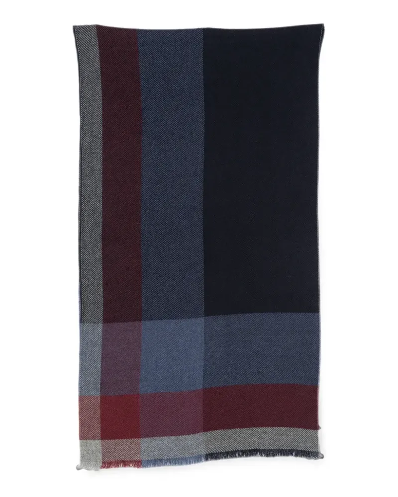 Brunello Cucinelli check-pattern frayed-edge scarf - Blau Blau