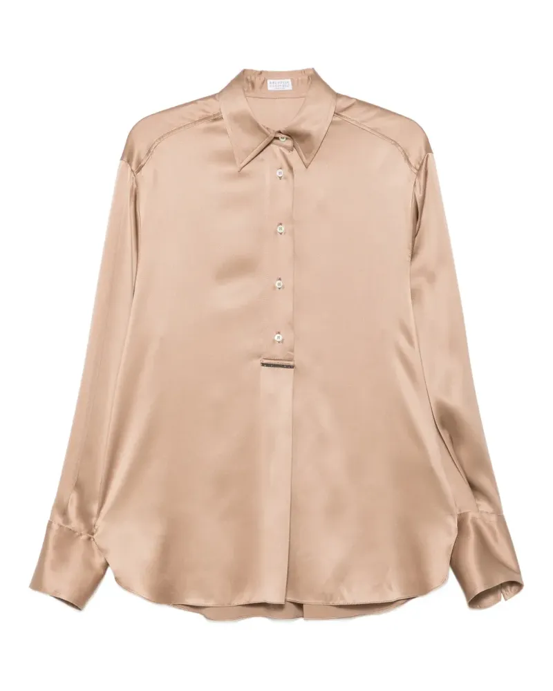 Brunello Cucinelli long-sleeve silk-blend blouse - Nude Nude