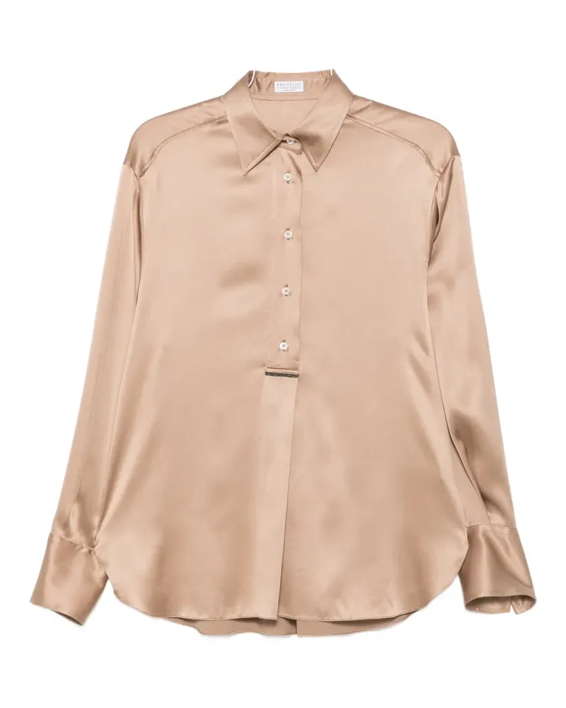 Brunello Cucinelli long-sleeve silk-blend blouse - Nude Nude