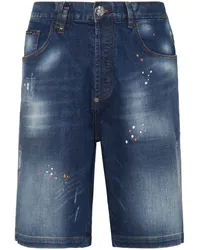 Philipp Plein Jeans-Shorts mit Farbklecks-Print Blau