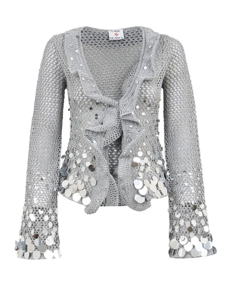 Casablanca Paris sequin-embellished ruffled top - Grau Grau