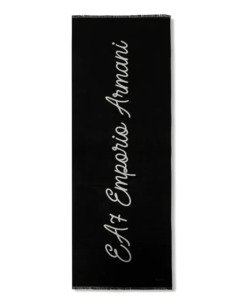EA7 logo-script frayed-edge scarf - Schwarz Schwarz