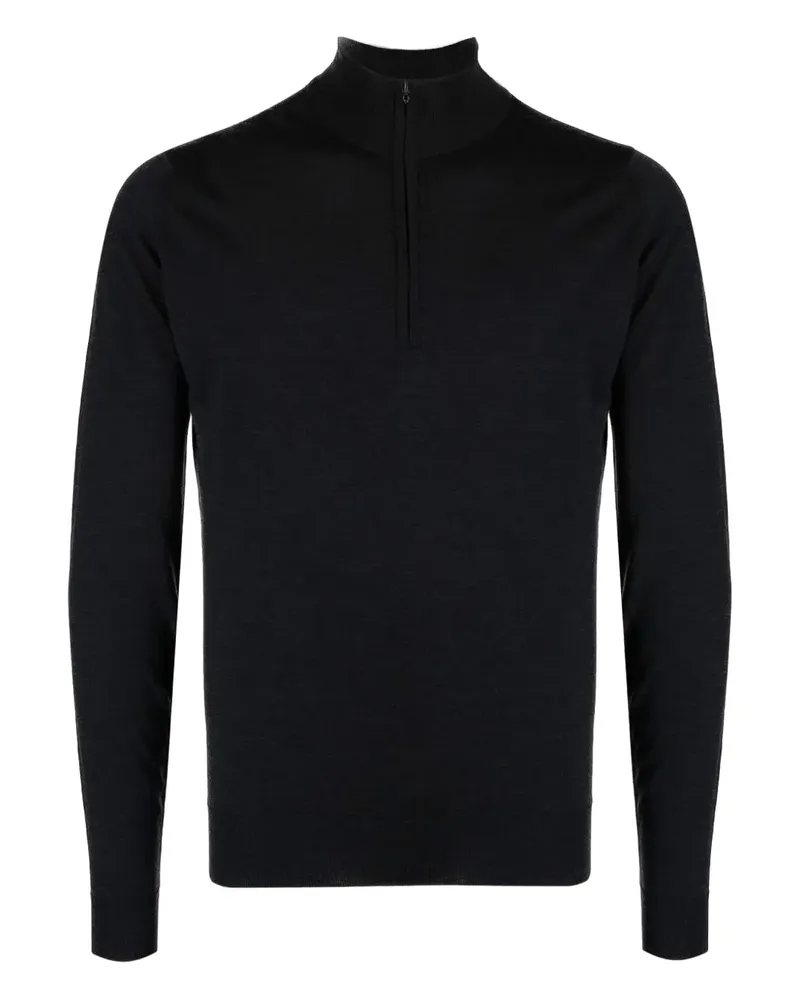 John Smedley Langärmeliger Pullover mit Reißverschluss - Schwarz Schwarz