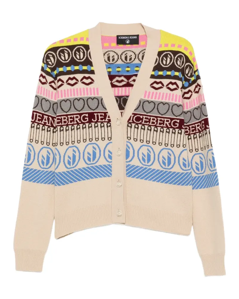 Iceberg intarsia-knit logo-print cardigan - Nude Nude