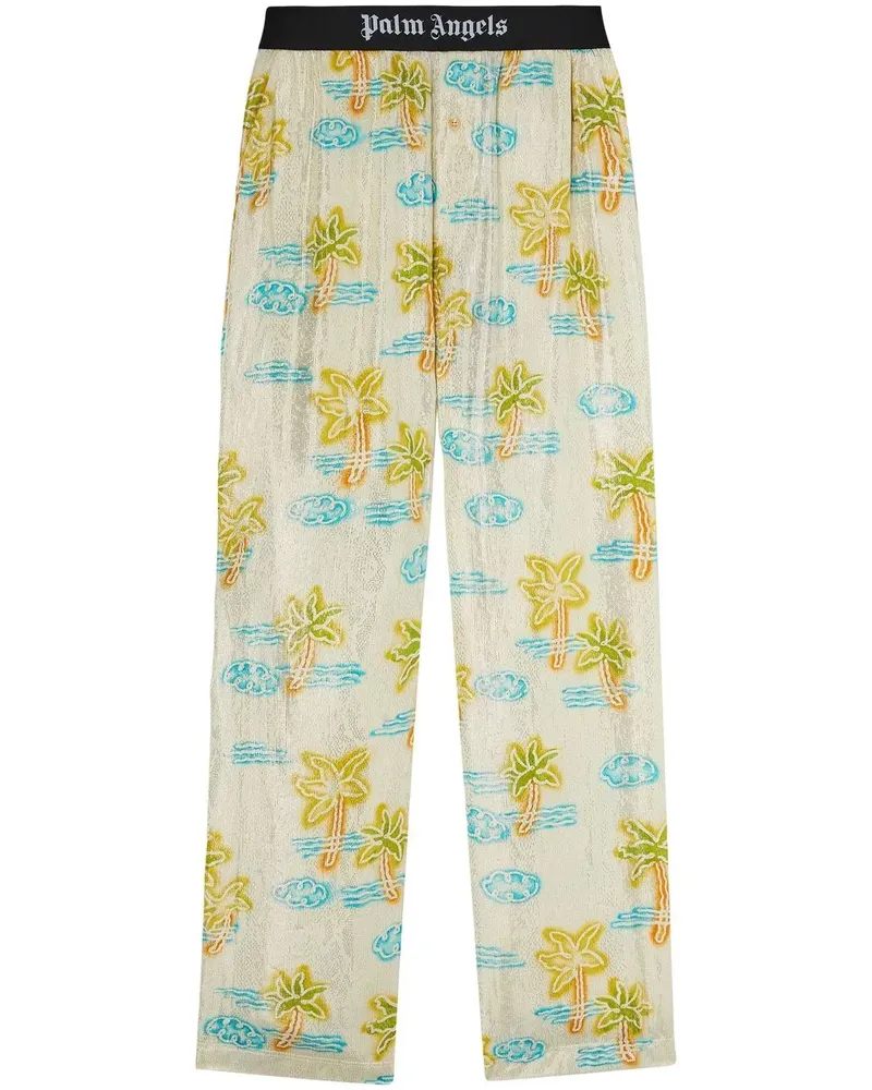 Palm Angels Hose mit Palmen-Motiv - Weiß Weiß