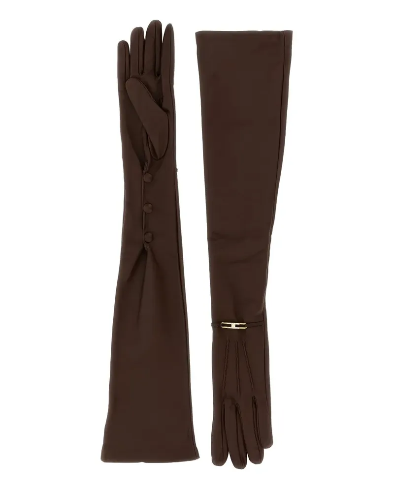 Elisabetta Franchi logo-plaque leather gloves - Braun Braun