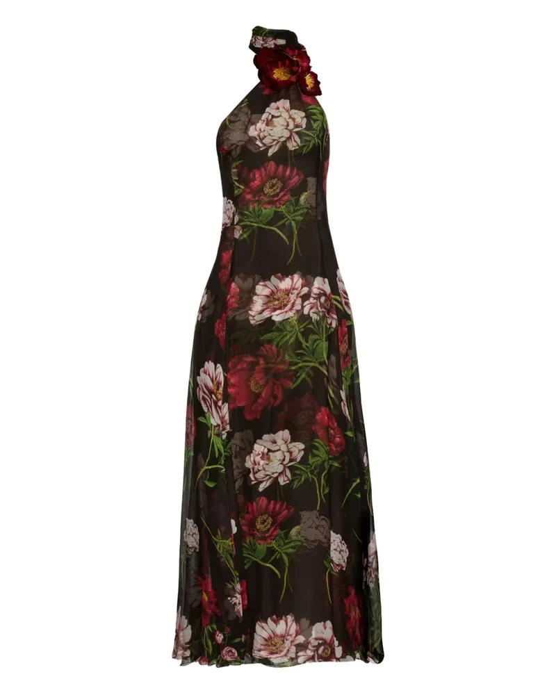 Oscar de la Renta One-Shoulder-Robe mit Blumen-Print - Braun Braun