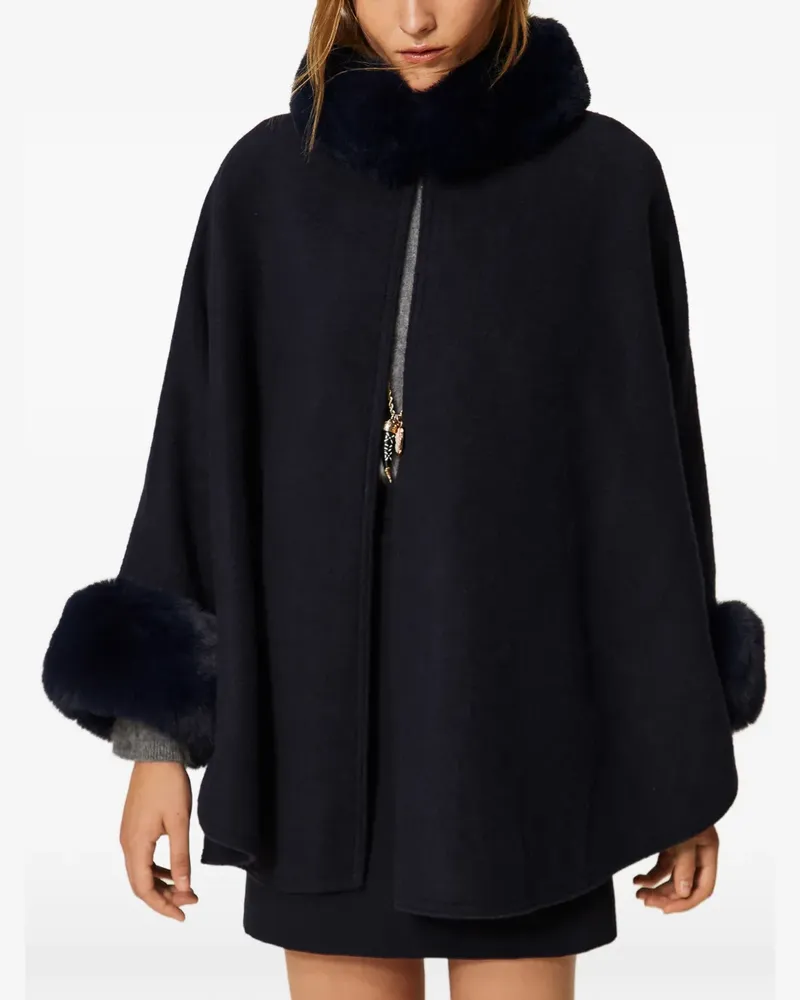 Twin-Set wool poncho with synthetic fur - Blau Blau