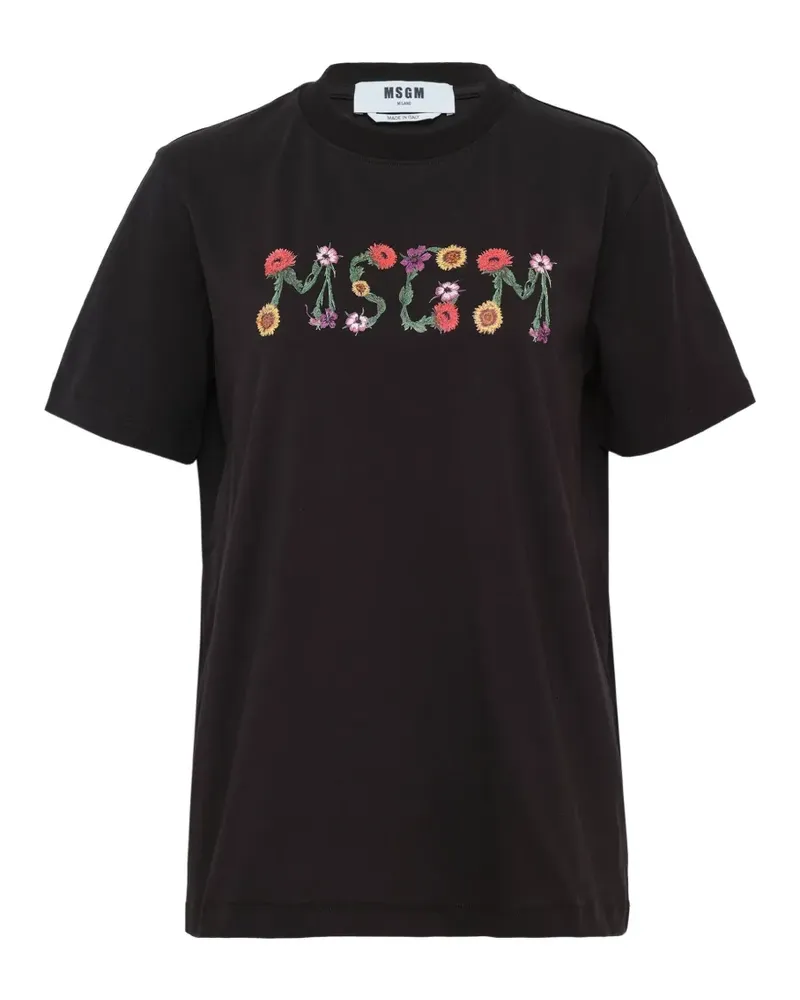 MSGM floral logo T-shirt - Schwarz Schwarz