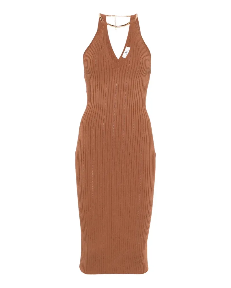 Elisabetta Franchi Geripptes Kleid mit V-Ausschnitt - Braun Braun