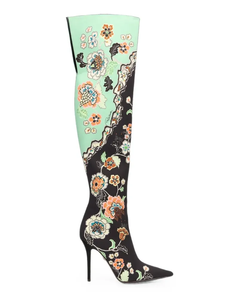 Roberto Cavalli floral-print over-the-knee boots - Schwarz Schwarz