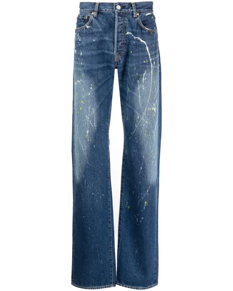 Yohji Yamamoto Straight-Leg-Jeans mit Farbklecksen Blau