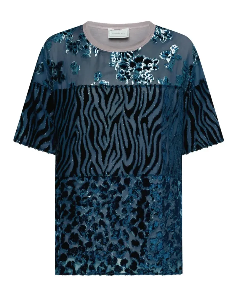 Pierre-Louis Mascia Gemustertes Devoré-T-Shirt - Blau Blau