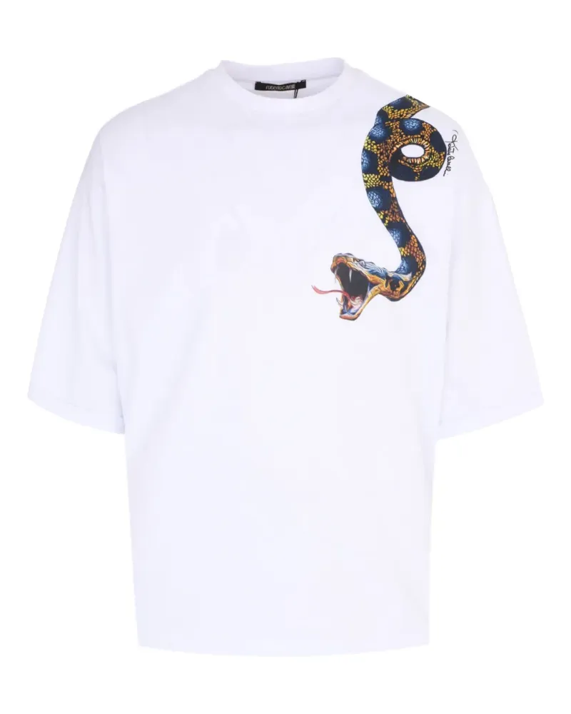 Roberto Cavalli T-Shirt mit Schlangen-Print - Weiß Weiß