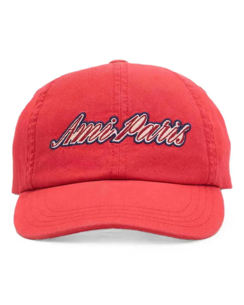 AMI Paris red cotton cap with  emboirery - Rot Rot