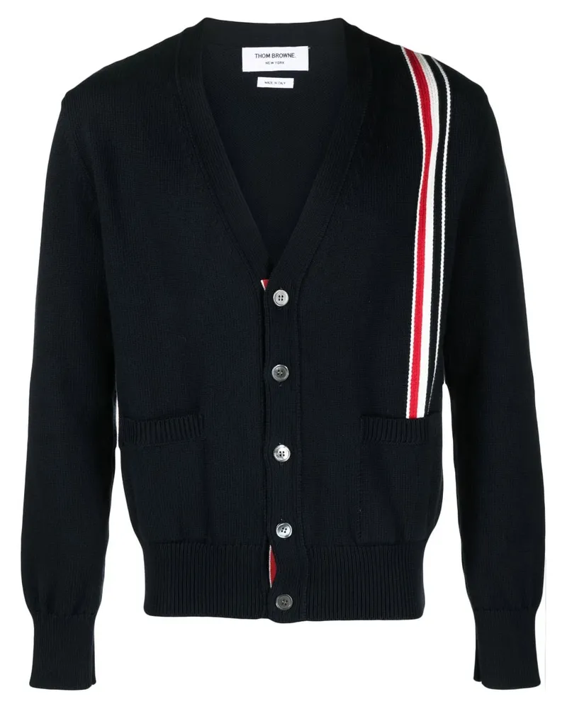 Thom Browne Intarsien-Cardigan mit RWB-Streifen - Blau Blau