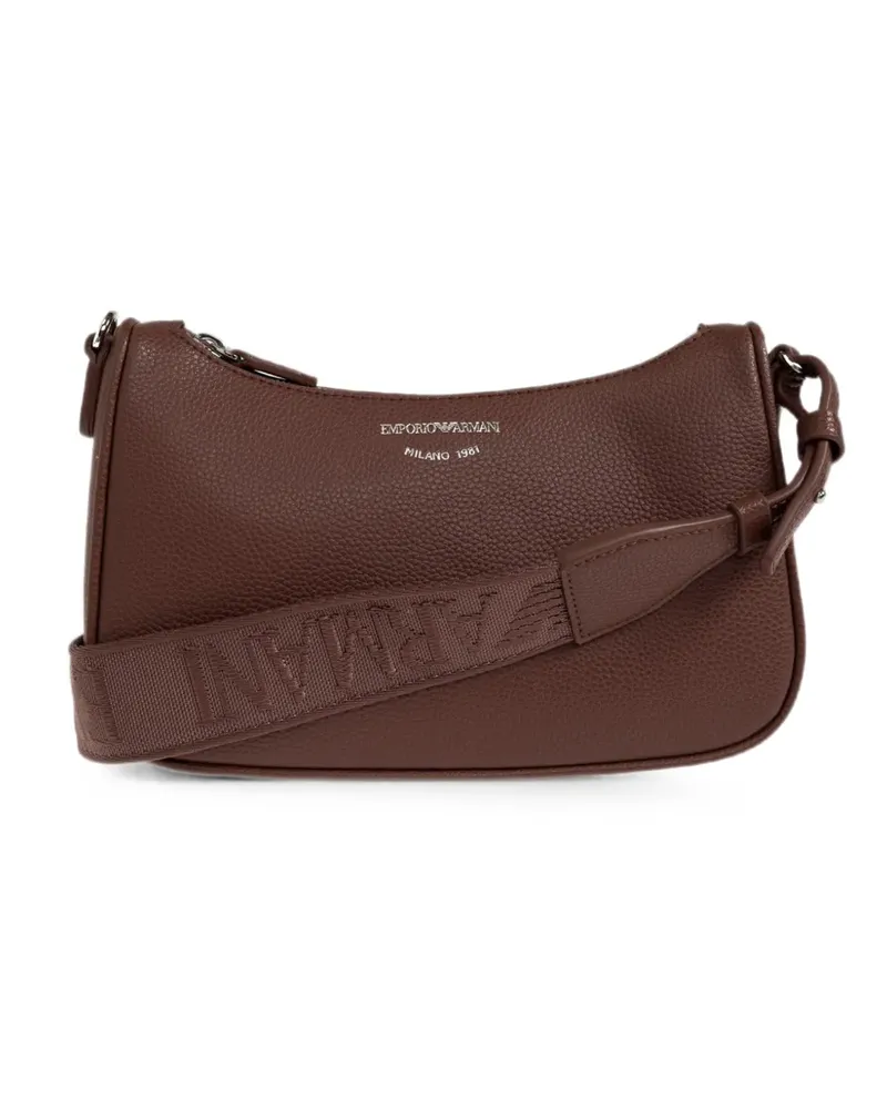 Emporio Armani logo-print pebbled shoulder bag - Braun Braun