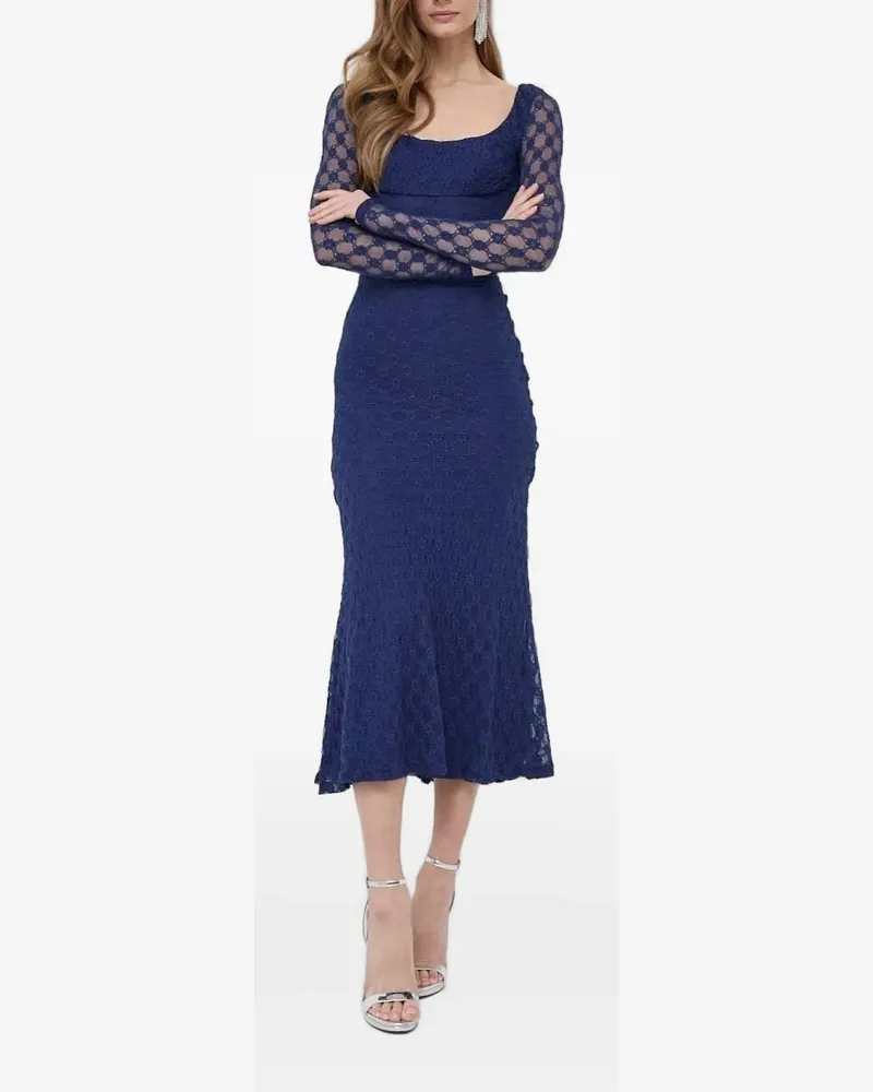 Bardot Kleid mit Blumenspitze - Blau Blau