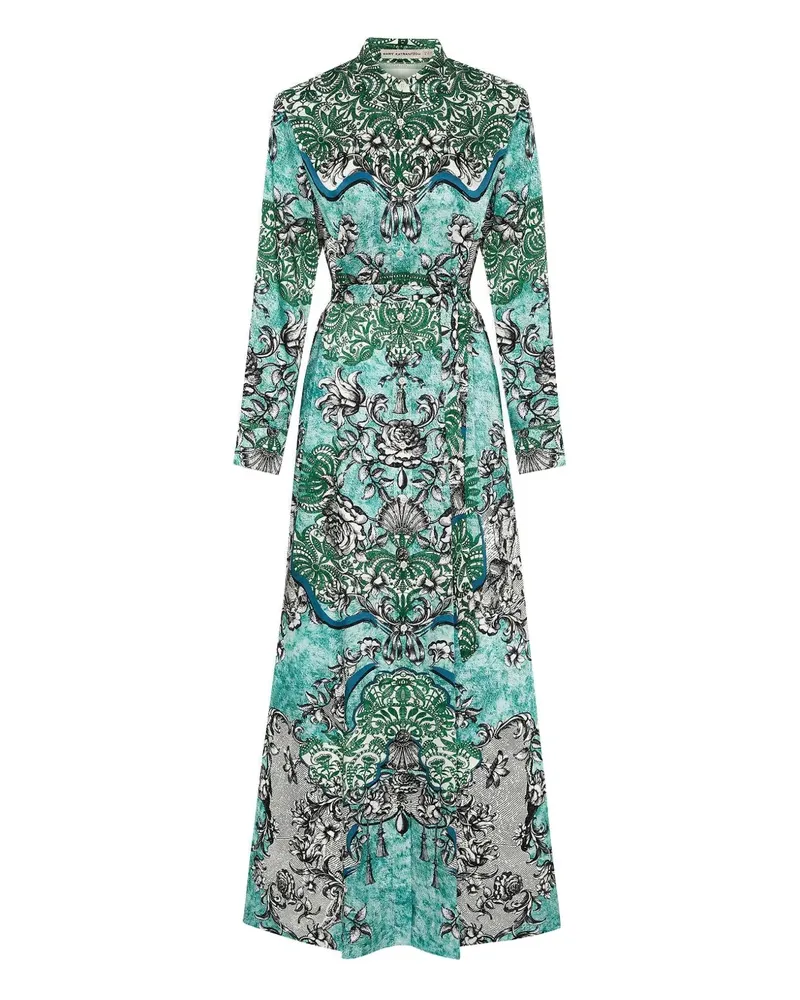 Mary Katrantzou Torino lace-print belted maxi dress - Blau Blau