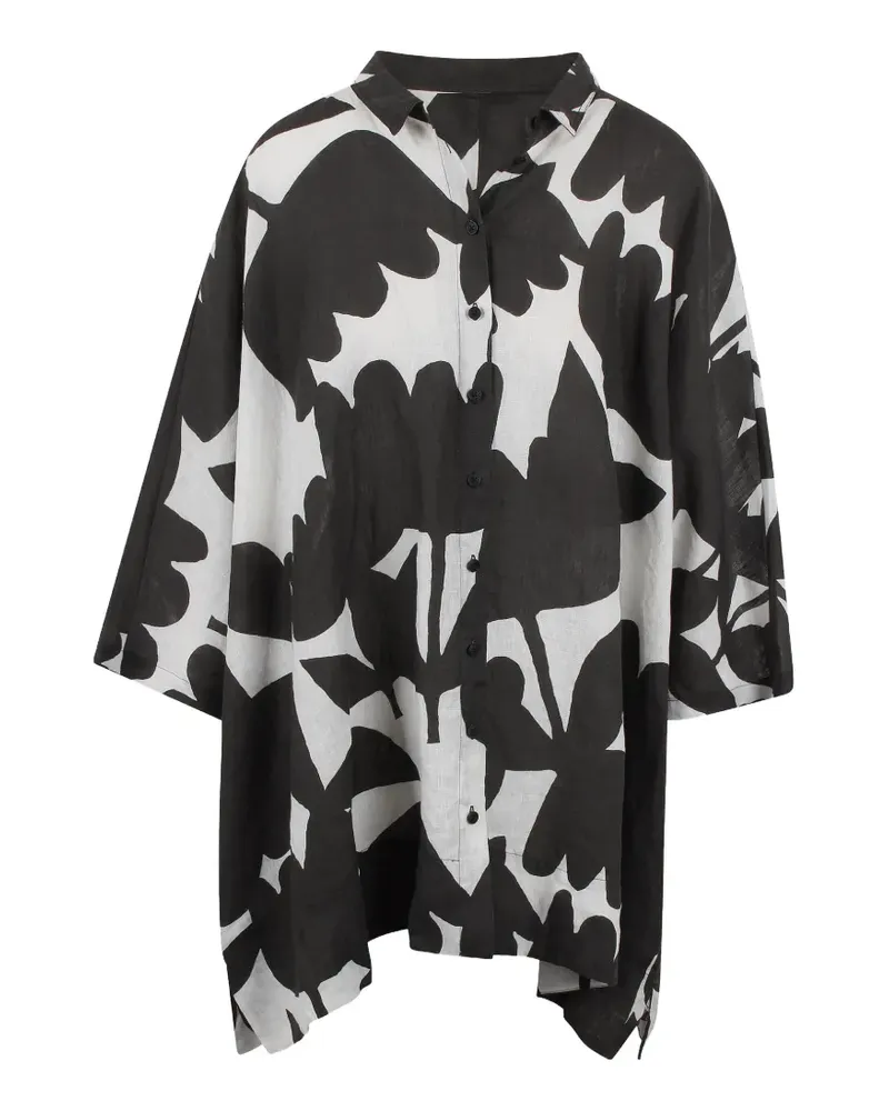 Black Label floral-print button-up dress - Schwarz Schwarz