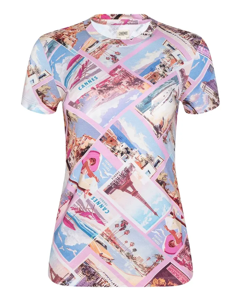 L'Agence T-Shirt mit Postkarten-Print - Rosa Rosa