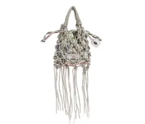 Mini Makramee-Tote Bag mit Kristallen - Silber