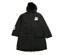 graphic-print parka coat - Schwarz