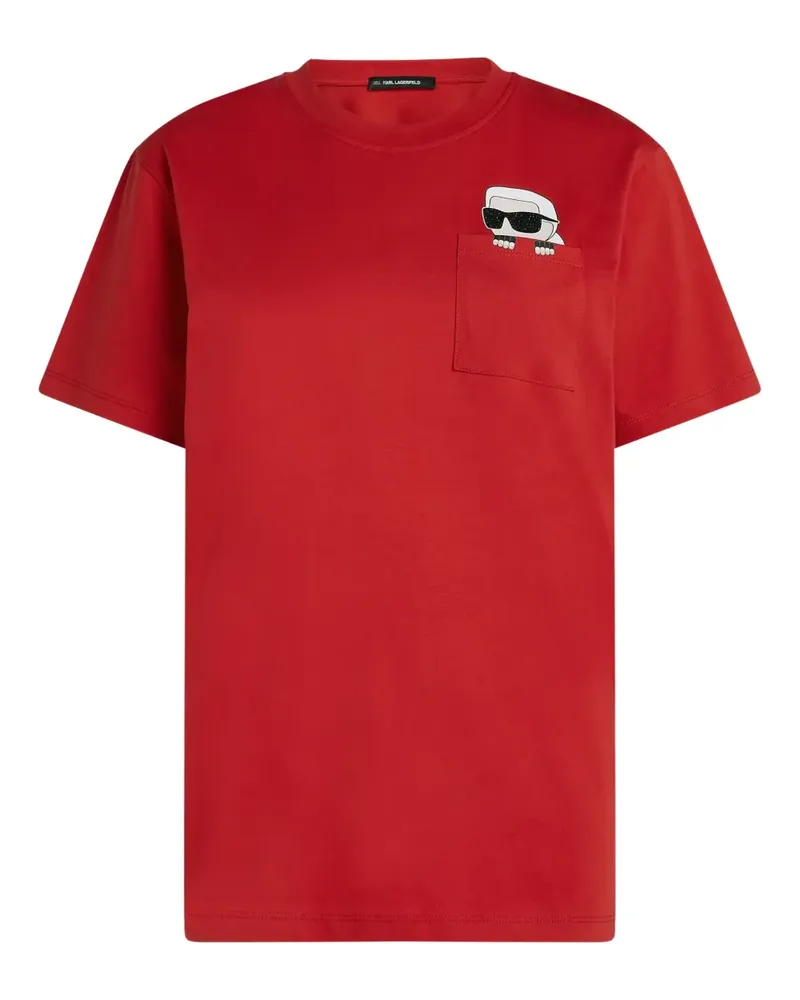 Karl Lagerfeld Ikon T-Shirt mit Strass - Rot Rot