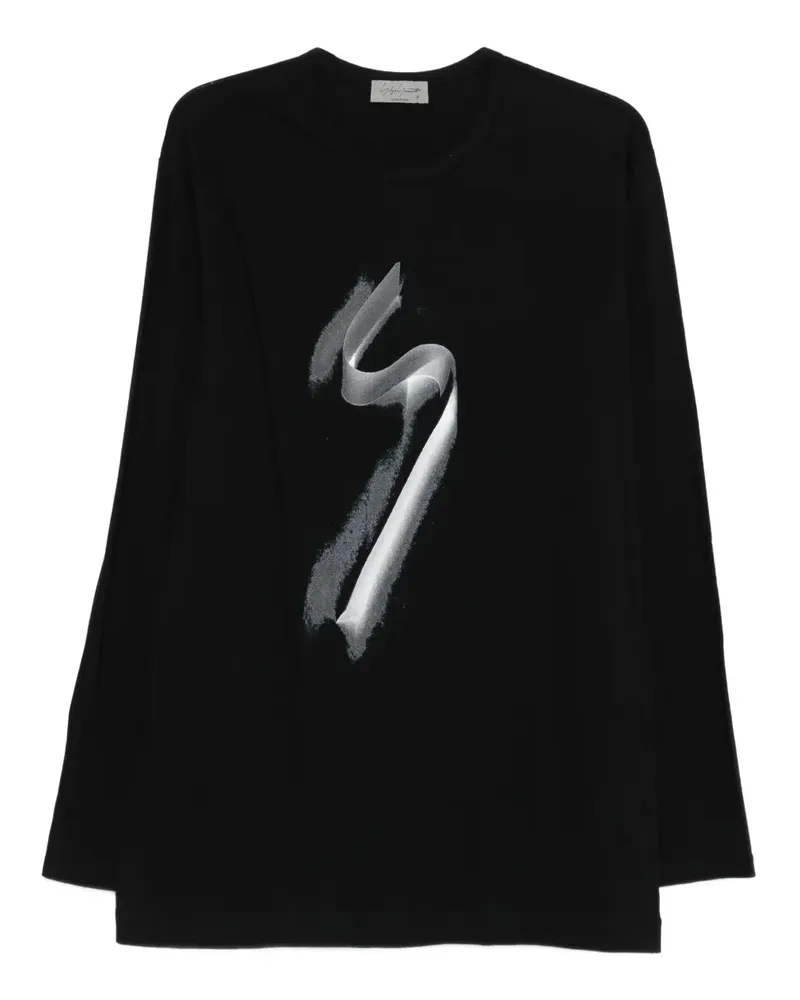 Yohji Yamamoto Langarmshirt mit grafischem Print - Schwarz Schwarz