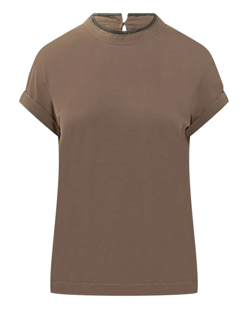 Brunello Cucinelli T-Shirt mit verziertem Ausschnitt - Braun Braun