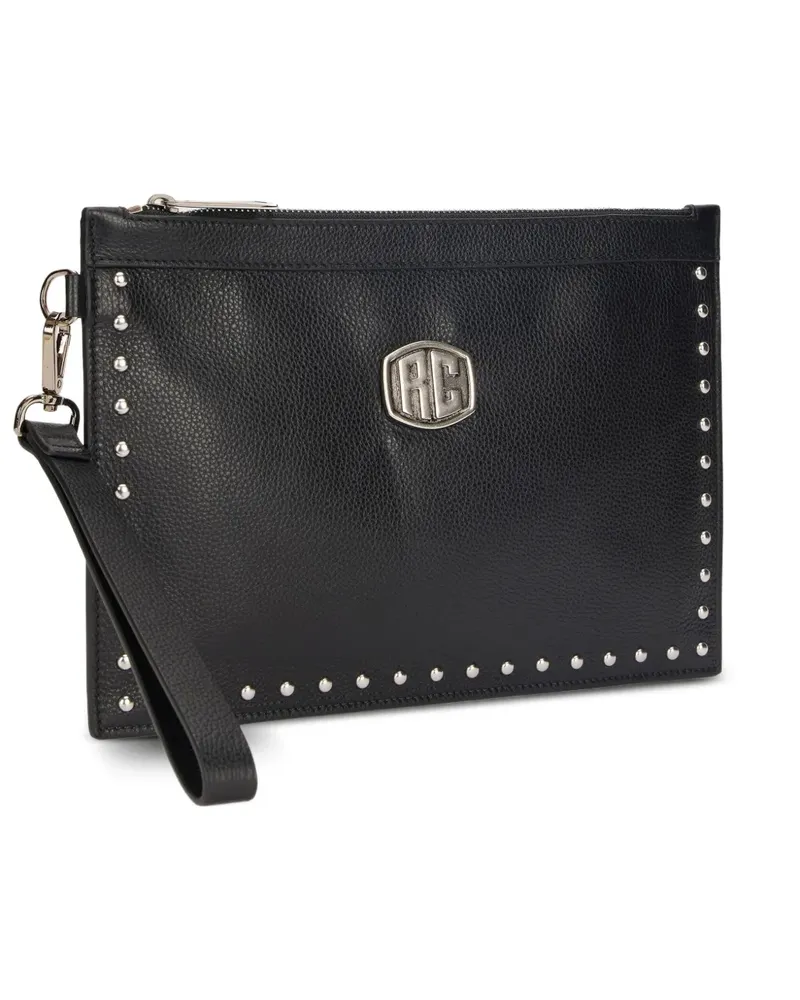 Roberto Cavalli Clutch mit Nieten-Logo-Schild - Schwarz Schwarz