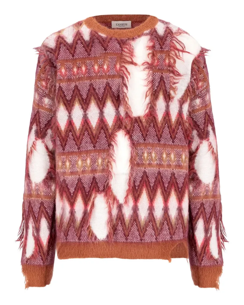 Laneus Ausgefranster Pullover mit geometrischem Muster - Rot Rot