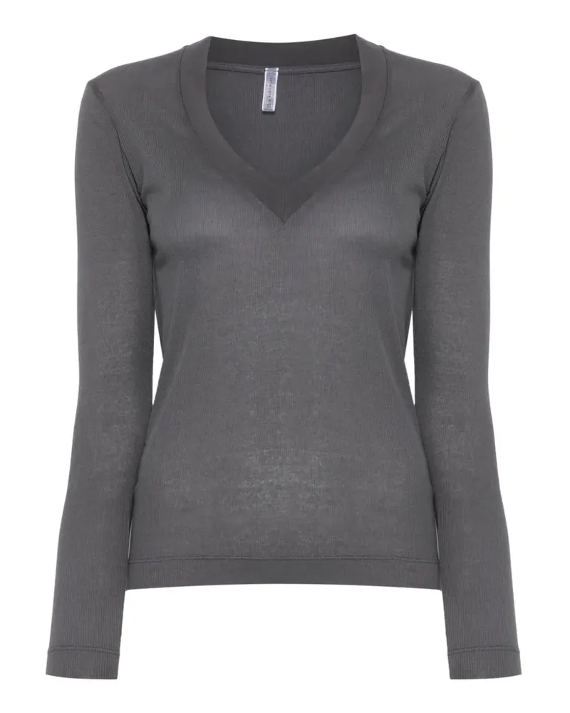 Daniele Fiesoli Geripptes T-Shirt mit V-Ausschnitt - Grau Grau