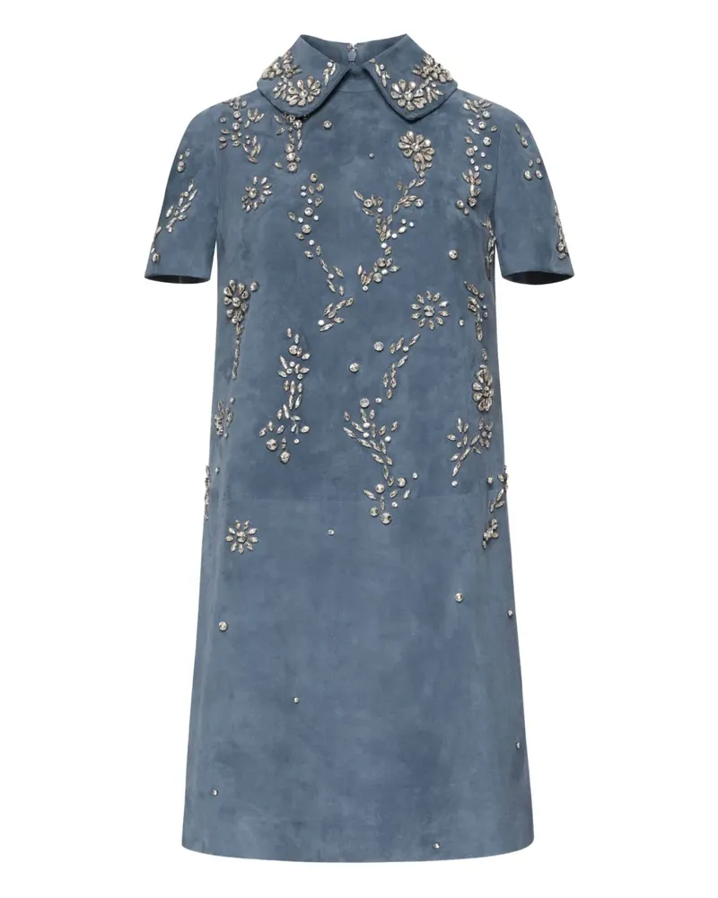 Oscar de la Renta Kleid mit besticktem Kragen - Blau Blau