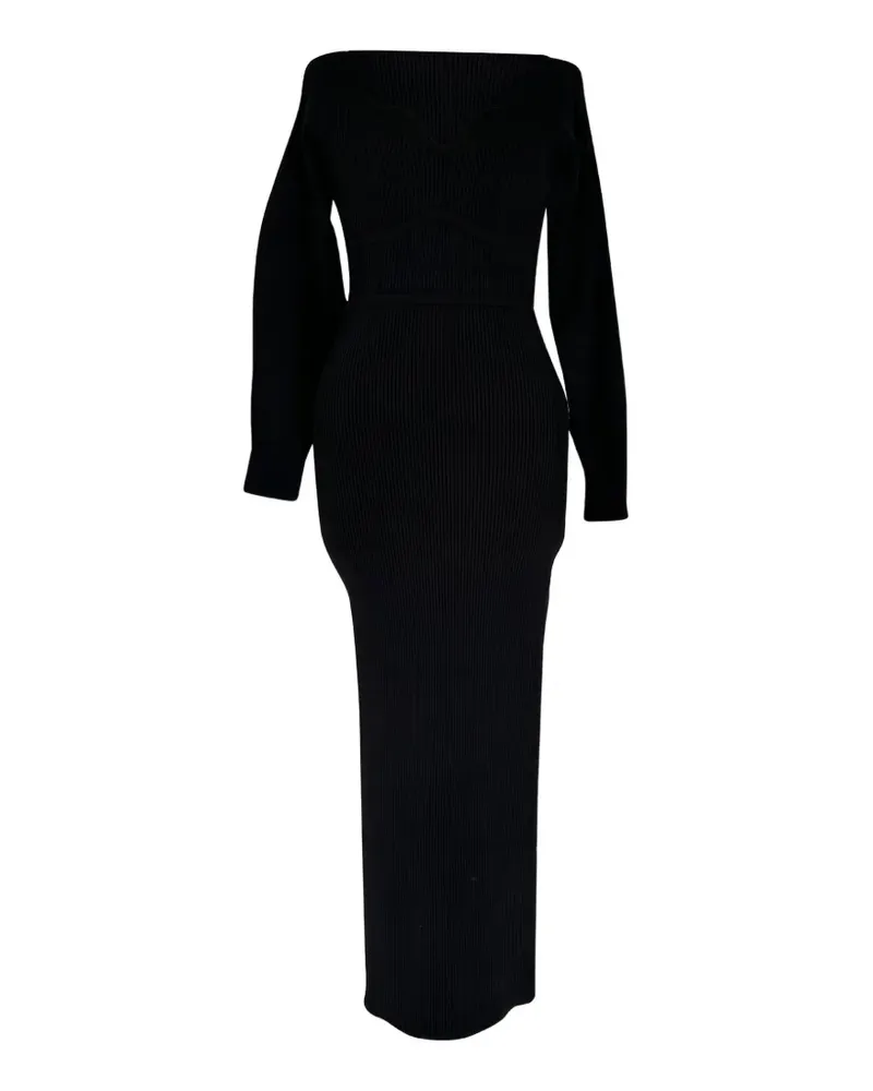 Self-Portrait 2020s geripptes Kleid mit Herzausschnitt - Schwarz Schwarz