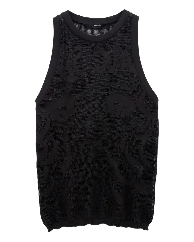 pushBUTTON Top mit floraler Verzierung - Schwarz Schwarz