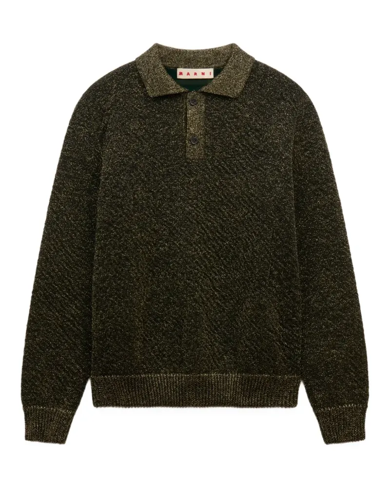 Marni Schwarzer Polo-Pullover aus Wolle mit Lurex-Details Schwarz