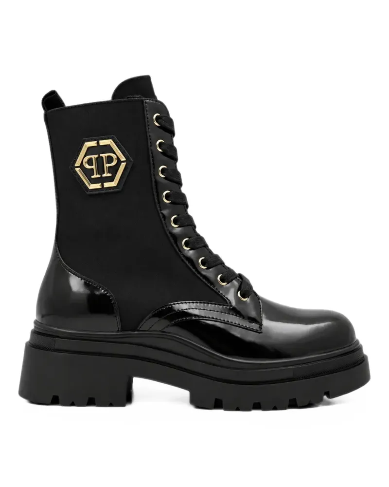 Philipp Plein Hexagon patent-finish boots - Schwarz Schwarz