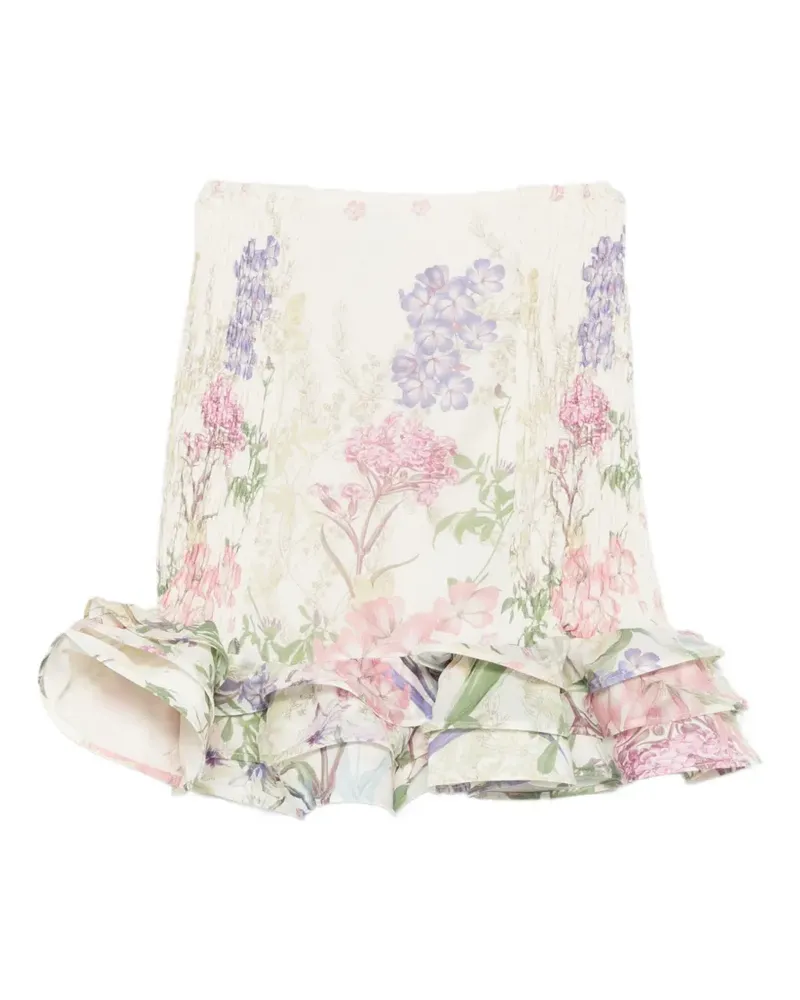 Charo Ruiz Turma ruffled-hem floral mini skirt - Nude Nude