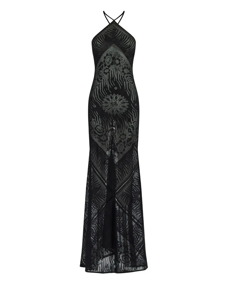 Roberto Cavalli Maxikleid mit Jacquardmuster - Schwarz Schwarz