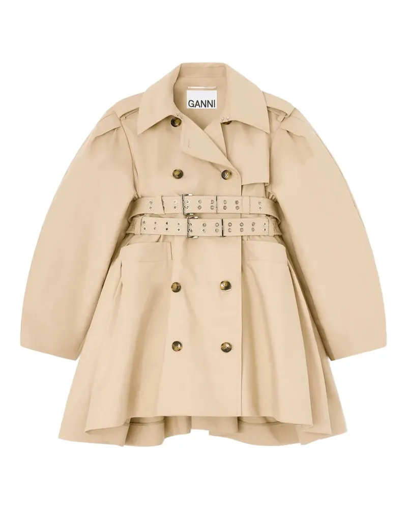 Ganni peplum-waist double-belted trench coat - Nude Nude