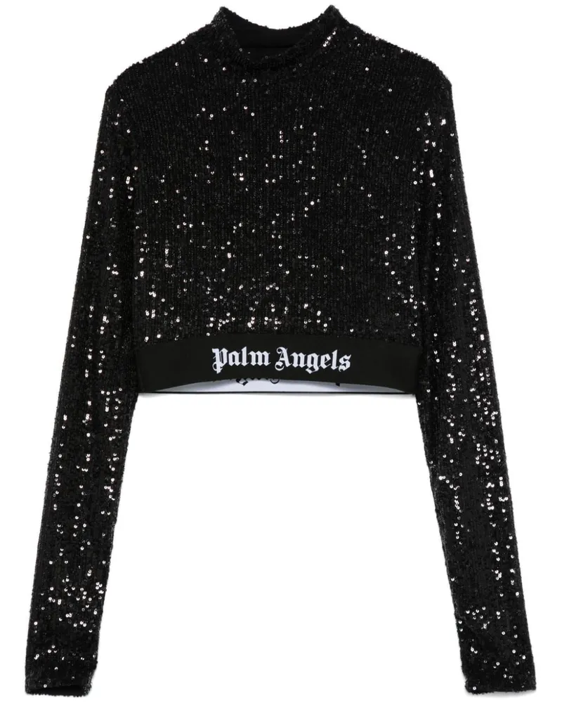 Palm Angels Paillettenoberteil mit Logo-Bund - Schwarz Schwarz