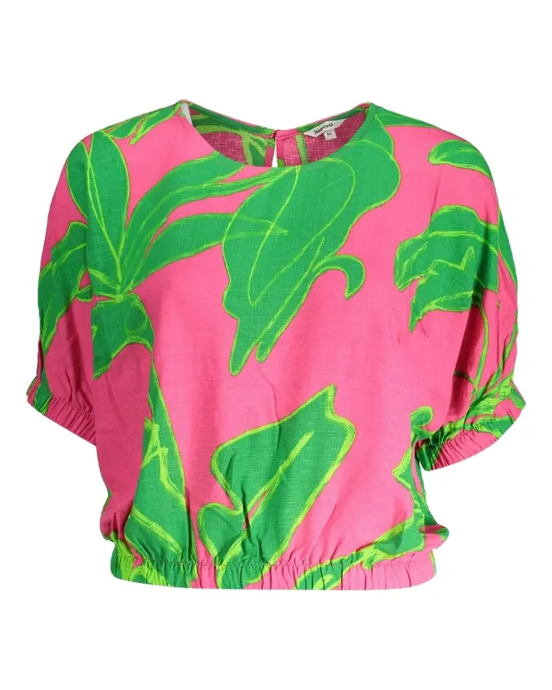 Desigual leaf-print elasticated top - Rosa Rosa