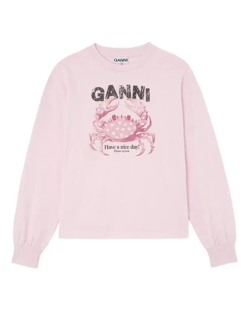 Ganni crab-print long-sleeve T-shirt - Rosa Rosa