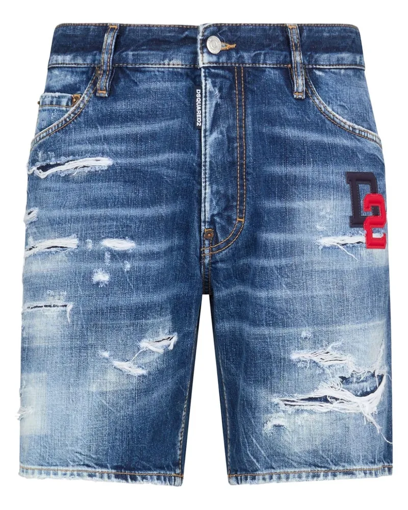 Dsquared2 Jeans-Shorts im Distressed-Look mit Logo - Blau Blau