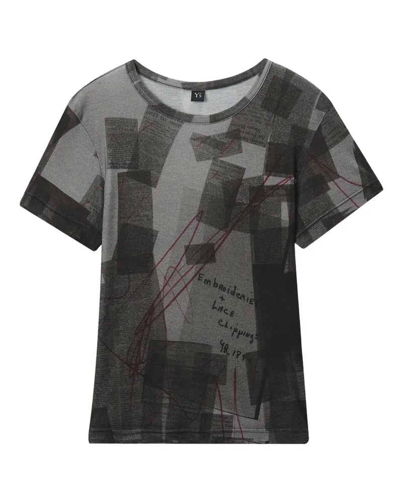 Yohji Yamamoto T-Shirt mit Zeitungs-Print - Grau Grau